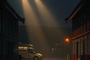 雨落长街封面，雨后湿漉漉的长街与一盏孤单路灯